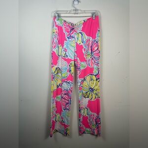 Lilly Pulitzer Womens Georgia May Palazzo Pants Medium Pink Floral Flowy